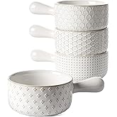 LE TAUCI French Onion Soup Bowls, 18 Ounce Soup Bowls With Handles for Chili, Beef Stew, French Onion Soup Crocks Oven Safe - 5 inch, Set of 4, Arctic White