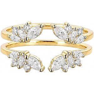 Ruhi Silver Arts 14K Yellow Gold Finish Marquise & Round Cut Created Diamond Ring Enhancer, Vintage Floral Leaf Cluster Doubl