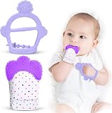 Vicloon Baby Teething Mittens 2Pcs Glove and Bracelet Silicone Teether Purple