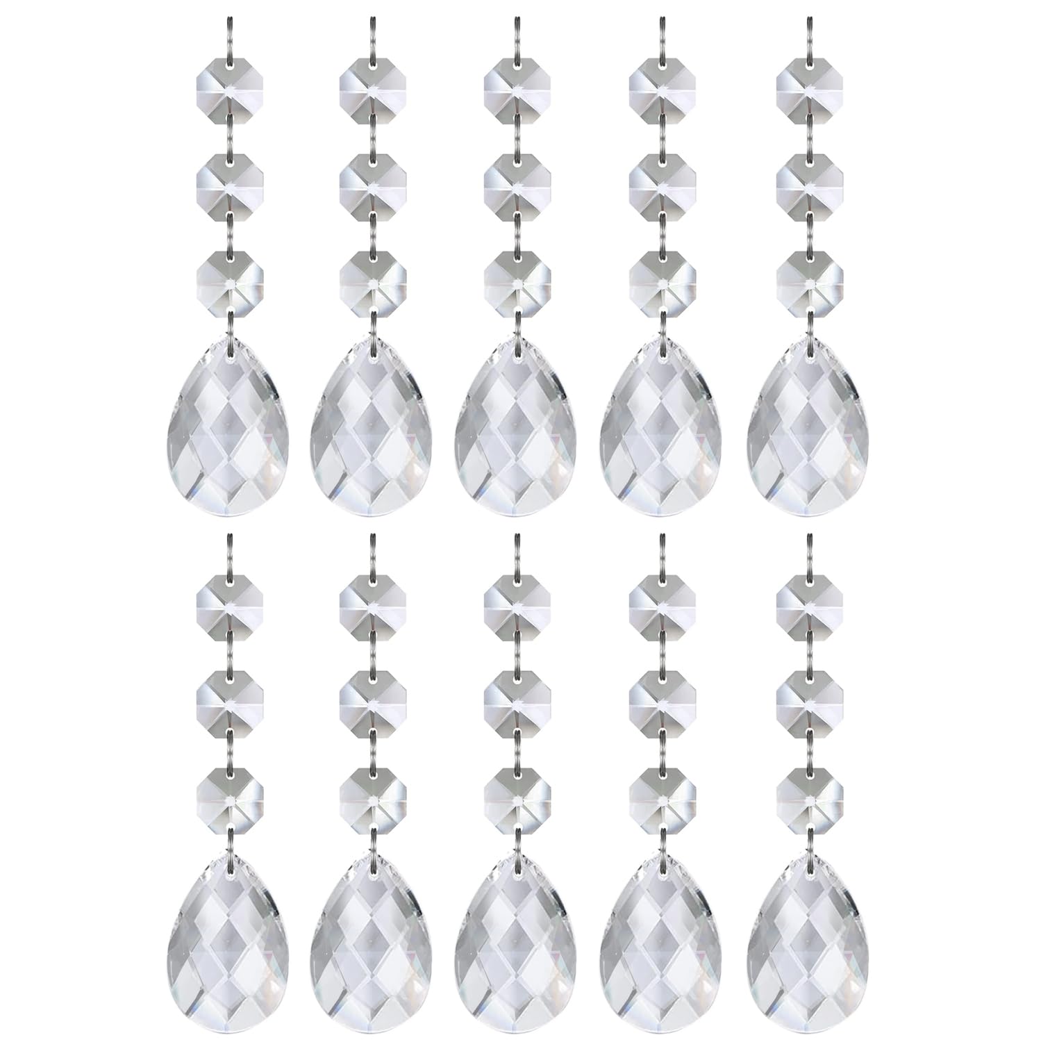 UCLEVER 10pcs Clear Teardrop Crystal Pendants,Crystals Beads for Chandeliers, Clear Christmas Ornaments Hanging Crystals Suncatcher for Windows Home Decor