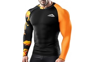 Meterstride Men's Rash Guard Swim Shirts, UPF 50+ Long Sleeve Compression Shirt Baselayer Skins for Jiu Jitsu BJJ