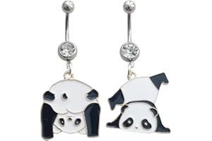 2pcs Cute Panda Enamel Pendant Dangle Belly Button Rings, Stainless Steel 14 Gauge Navel Barbell Ring, Fun Piercing Body Jewe