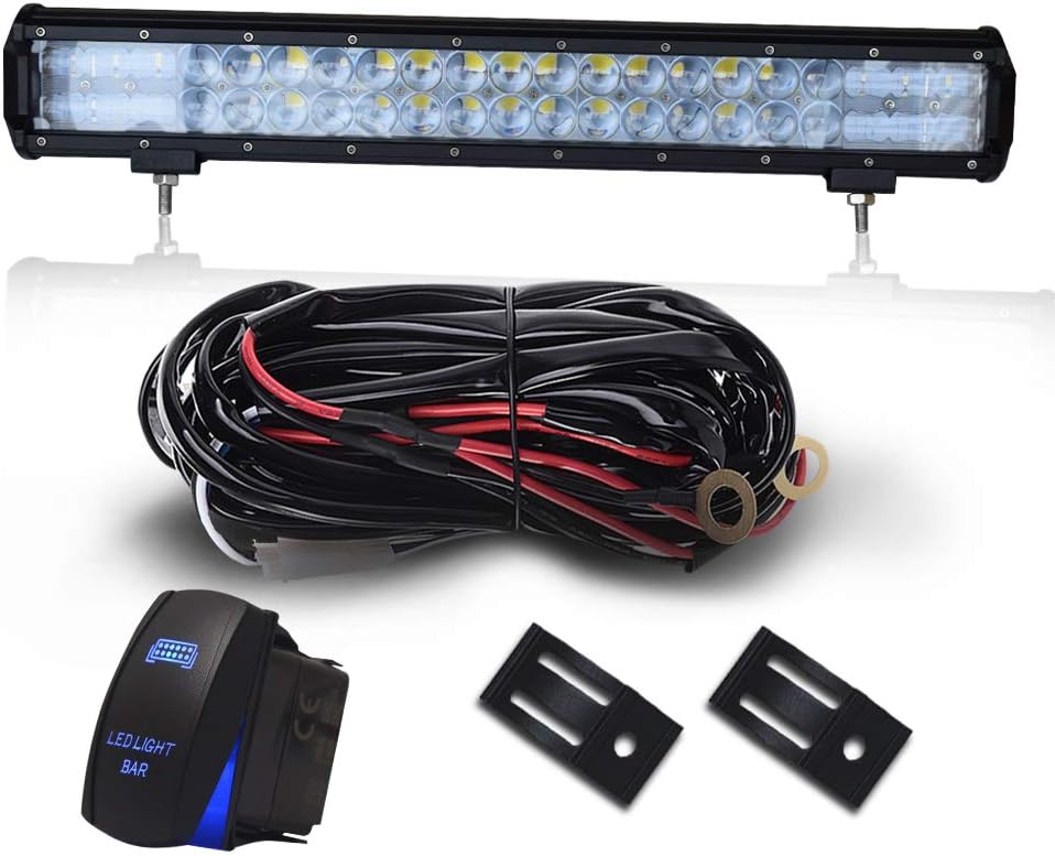TERRAIN VISION 20 Inch Led Light Bar + Rocker Switch Wiring Harness for Jeep ATV Boats