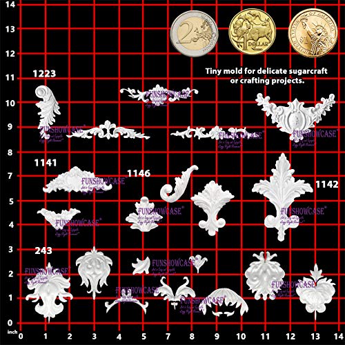Funshowcase Baroque Style Curlicues Scroll Lace Fondant Silicone Mold for Sugarcraft, Cake Border Decoration, Cupcake Topper, Jewelry, Polymer Clay, Crafting Projects, 5 in Set - Thumbnail 7