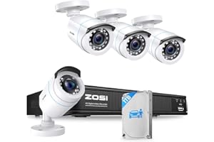 ZOSI H.265+ Full 1080p Home Security Camera System Outdoor Indoor, 5MP-Lite CCTV DVR 8 Channel with AI Human Vehicle Detection, 4 x 1080p Weatherproof Surveillance Camera, 80ft Night Vision, 1TB HDD