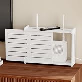 HAIDAIYA Wooden WiFi Router Storage Box Hider Shelf, Decorative Projector Box Hider Rack Countertop, for Cable, Modem, Internet, Router Power Cover Storage Organizer Cabinet Wall Mounted, White