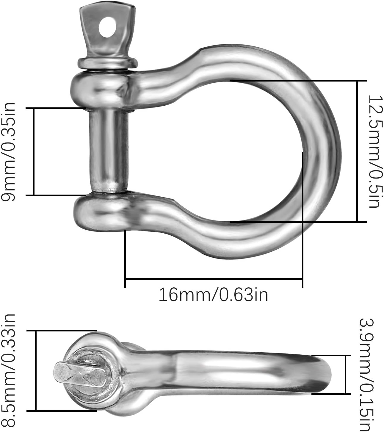 thumbnail image 2 of 10-Pack 3/8" 316 Stainless Steel Chain Shackles - Clevis & Bow Ring For Sailboat Rigging 2 of 5