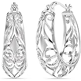 LeCalla 925 Sterling Silver Hoops Earrings | Women's Earring For Birthday Gift | Lightweight CZ Filigree Hoop Earrings for Women Jewelry