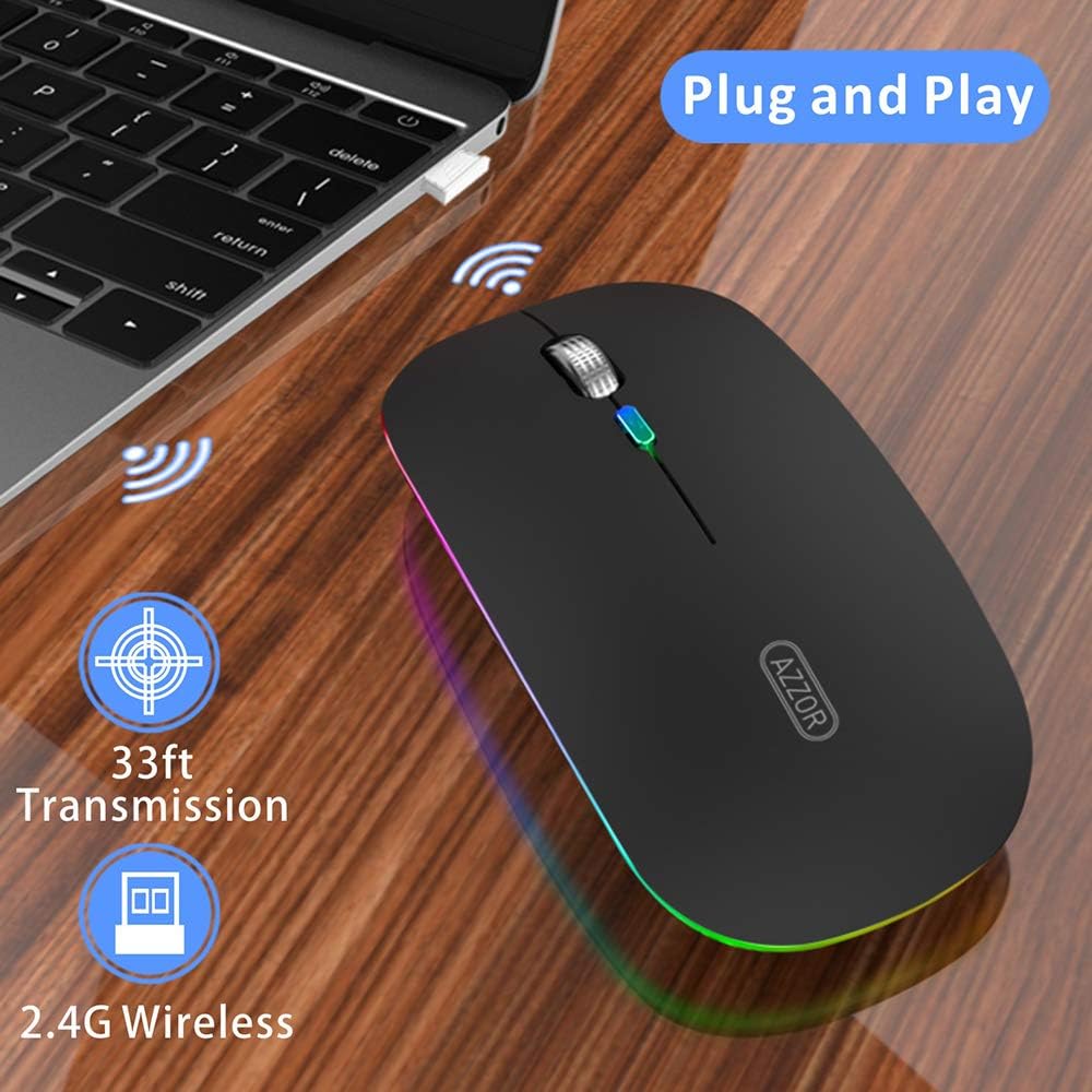 LED Wireless Mouse, Uiosmuph G12 Slim Rechargeable Wireless Silent Mouse, 2.4G Portable USB Optical Wireless Computer Mice with USB Receiver and Type C Adapter (Matte Black): Electronics