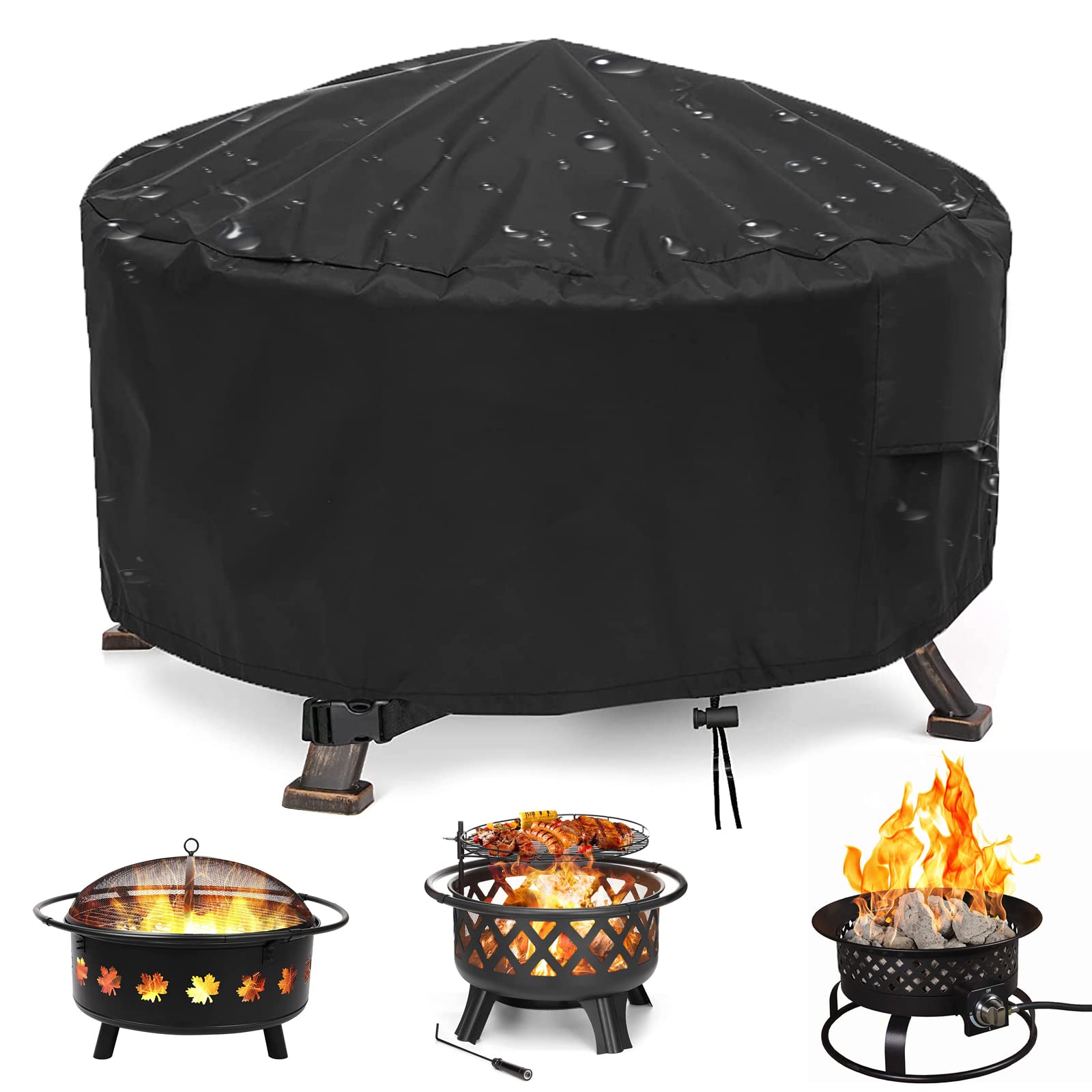 Round Fire Pit Cover, 85 * 40cm Outdoor Fire Bowl Cover with Thick PVC Coating, 210D Oxford Fabric Waterproof, Windproof, Anti-UV Garden Protective Cover for Patio Fire Bowl Waterproof Small Propane