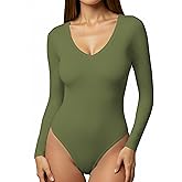 YOGINGO Women's Long Sleeve Deep V Neck Bodysuits Tops Going Out Body Suits for Women Fashion Tank Top Leotards Outfits Jumpsuits Halloween Fall Dupe Tummy Control Clothes Low Back Green L