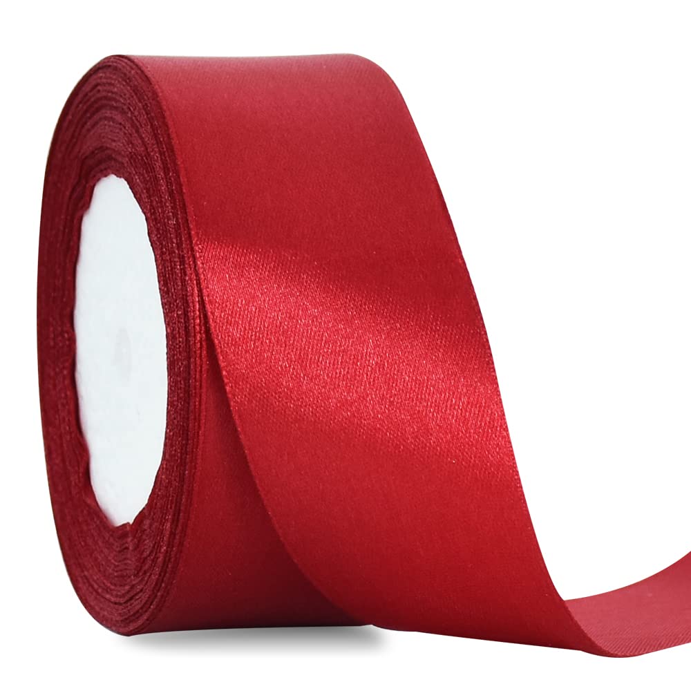 TONIFUL 4cm X 22M Wide Dark Red Satin Ribbon Solid Fabric Ribbons for Valentine's Day Wedding Car Decoration Chair Sash Crafts Gift Wrapping Cutting Ceremony Table Bows Floral Sewing Party Decoration