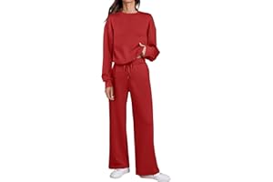 Caracilia Women's 2 Piece Outfits Sweatsuit Fall Crewneck Sweatshirts Wide Leg Pants Lounge Matching Sweat Sets Tracksuit