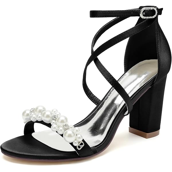 Minishion Women's Block Heel Wedding Sandals - 3.35 Inch Ankle Strap Evening Shoes, Satin MS288 - View #12