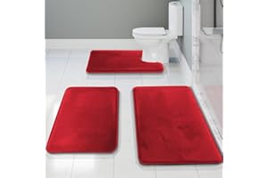 Clara Clark 3 Piece Bathroom Rugs Bath Mat Set, Velvet Memory Foam Bath Mats for Bathroom - Non-Slip, PVC Backing Bath Rugs, Washable - Dries Quickly, Burgundy