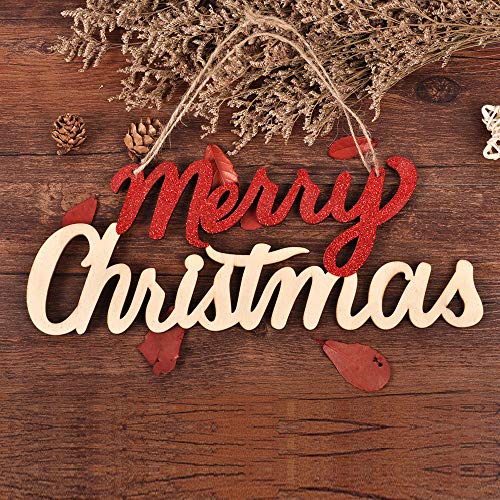 eZAKKA Merry Christmas Sign Wooden Door Wall Hanging Ornaments Board for Holidays Wooden Wall Door Decoration Indoor Outdoor - Thumbnail 4