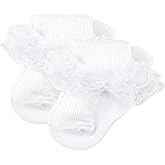 AQOKKA Baby Girls Socks Eyelet Ruffle Frilly Lace Summer Thin Dress Socks for Newborn Infant Toddler Kids