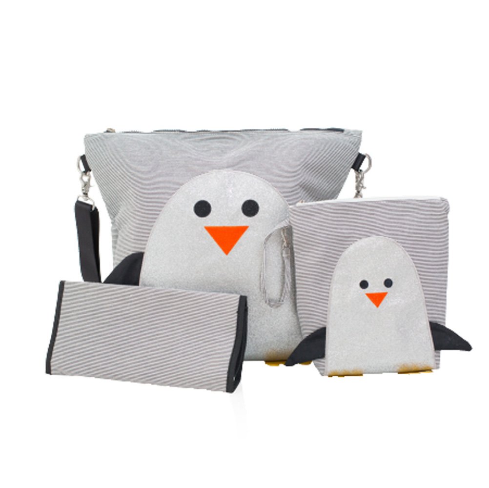 Nikiani 3 Piece Convertible Backpack Including Changing Mat & Mini Bag - Chilli Glitter Penguin Design