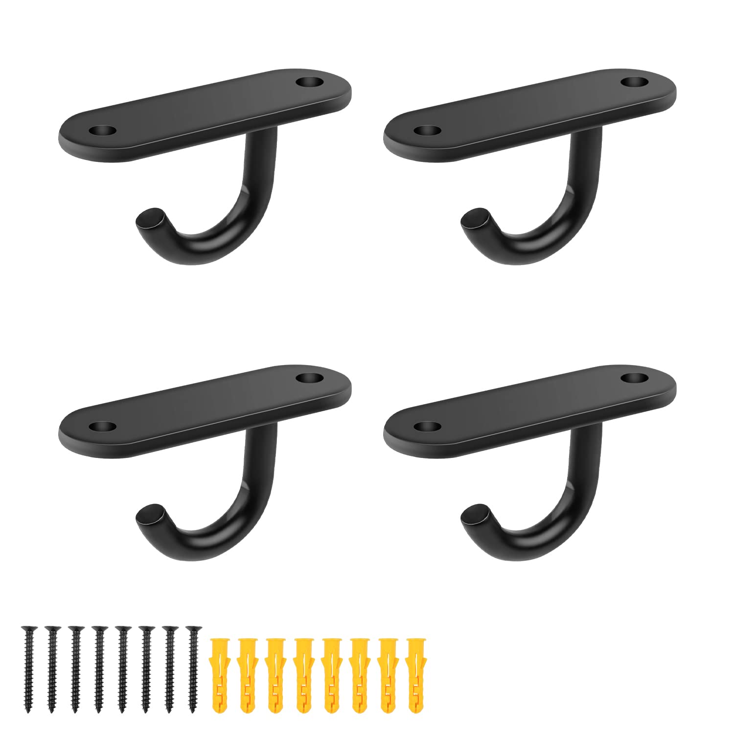 WJUAN 4 pcs 6 cm Long Heavy Duty Wall Hooks, Multi-Purpose Stainless Steel With 8 Screws, for Small Ceiling Fans, Wall Lights, Boat - Black