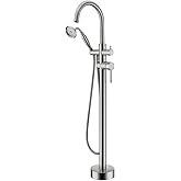 Wowkk Tub Filler Freestanding Bathtub Faucet Brushed Nickel Floor Mounted Brass Bathroom Tub Faucets with Hand Shower