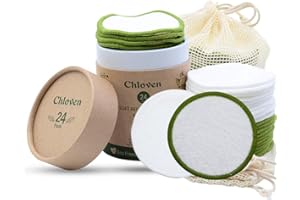 Chloven Reusable Makeup Remover Pads 24 Pack - Washable Eco-Friendly Bamboo Velour Pads for all Skin Types,Bamboo Reusable Co
