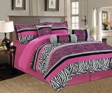 5 Pieces Twin Hot Pink, Black and White Leopard Zebra Comforter Set Bed-in-a-bag Bedding