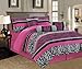 5 Pieces Twin Hot Pink, Black and White Leopard Zebra Comforter Set Bed-in-a-bag Bedding primary