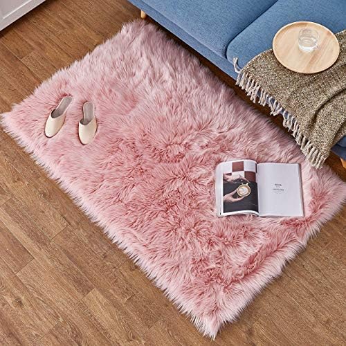 DAOXU Faux Sheepskin Rugs,Shaggy Rugs, Chair Cover Seat Pad Soft Fluffy Rug For Living Bedroom Sofa Floor Kids Rooms Decor Small Bedroom Rug (Rectangle-50x150cm, Pink)
