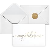 Congratulations Cards with Envelopes and Matching Stickers, Matte Gold Foil Design - Bulk Pack of 20, 4x6 Inch Minimalistic - Suitable for Business, Graduation, Weddings and Milestone Celebrations