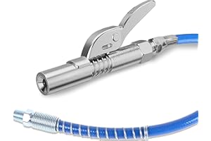 NON-SQUARE Grease Gun Coupler, 12000 PSI High Pressure Greases Gun Coupler with 12" Spring Flex Hose, Compatible with All Gre