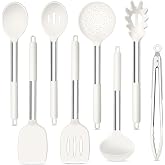 TeamFar Kitchen Utensils Set of 8, Silicone Utensils Kitchen Tools-White | Stainless Steel Handle, for Nonstick Cookware Cooking Stirring Turning, Food Grade &amp; Heat Resistant, Dishwasher Safe - White
