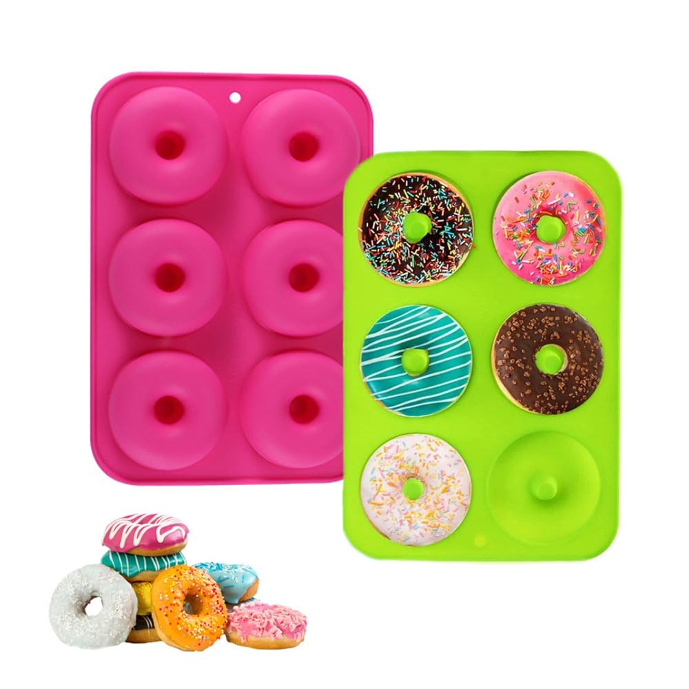 Anicy 2 Pack Doughnut Mould - 6 Cavity Donut Mould, Non-Stick Baking Tray, Silicone Cake Moulds for Baking, Donut Maker for Cakes, Biscuits, Bagels, Muffins
