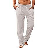 Makkrom Mens Casual Pants Drawstring Elastic Waist Lightweight Linen Pants Loose Fit Summer Beach Yoga Trousers