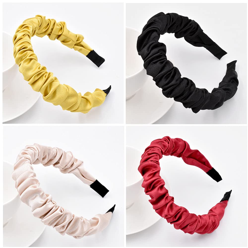 Alice Headbands for Women, 4 Packs Mixed Plain Silk Fabric Hair Band, Turban Hairbands ladies hair bandana Hair Accessories (ArchSilk)