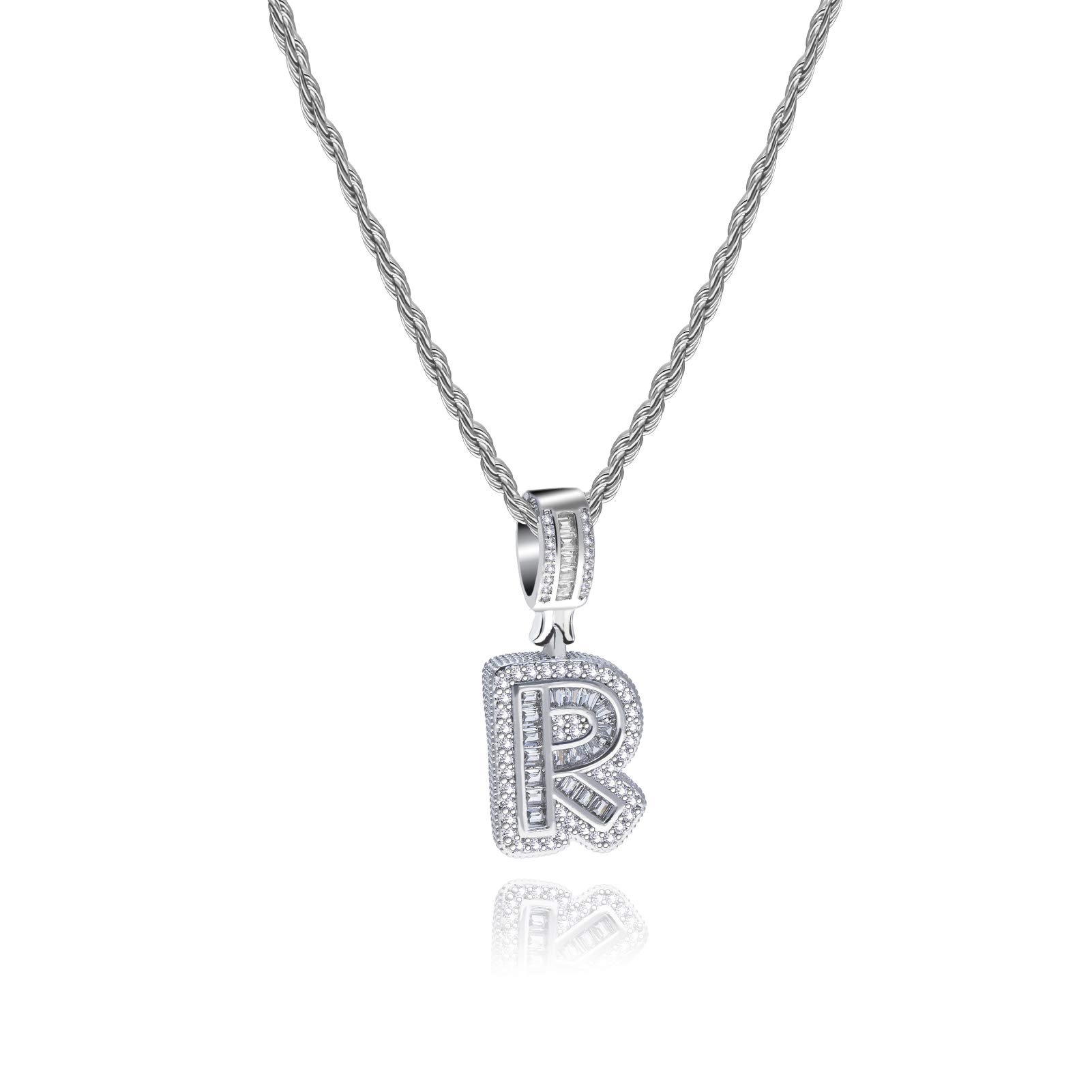 MiniJewelry R Letter Initial Necklace Name Alphabet Silver Crystal Clear CZ Personalize Jewellery Birthday Women Niece Sister Wife Mom