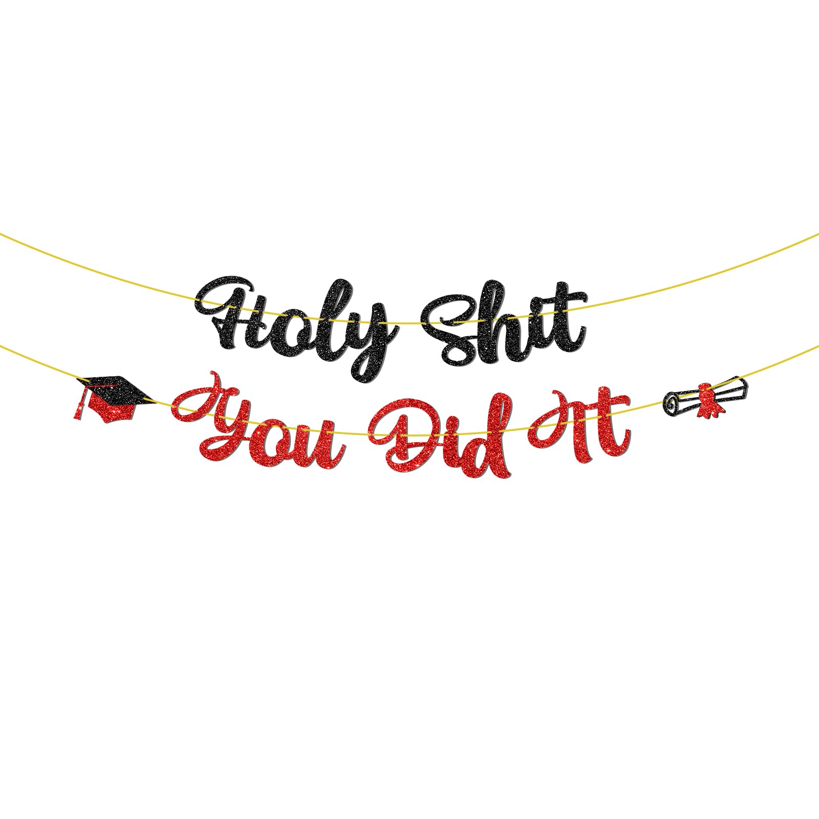 Photo 1 of *** 2 pack**Embhhor You Did It Banner, Congrats Grad Bunting Hanging Sign, Glittery Funny Class of 2025 Happy Graduation Party Decorations Supplies
