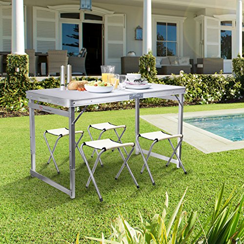 FrenzyBird 4-person Folding Picnic Table with 4 Chairs, Height Adjustable,Portable and Lightweight, for Outdoor,Camping,Picnic,BBQ,Party and Dining - Thumbnail 5