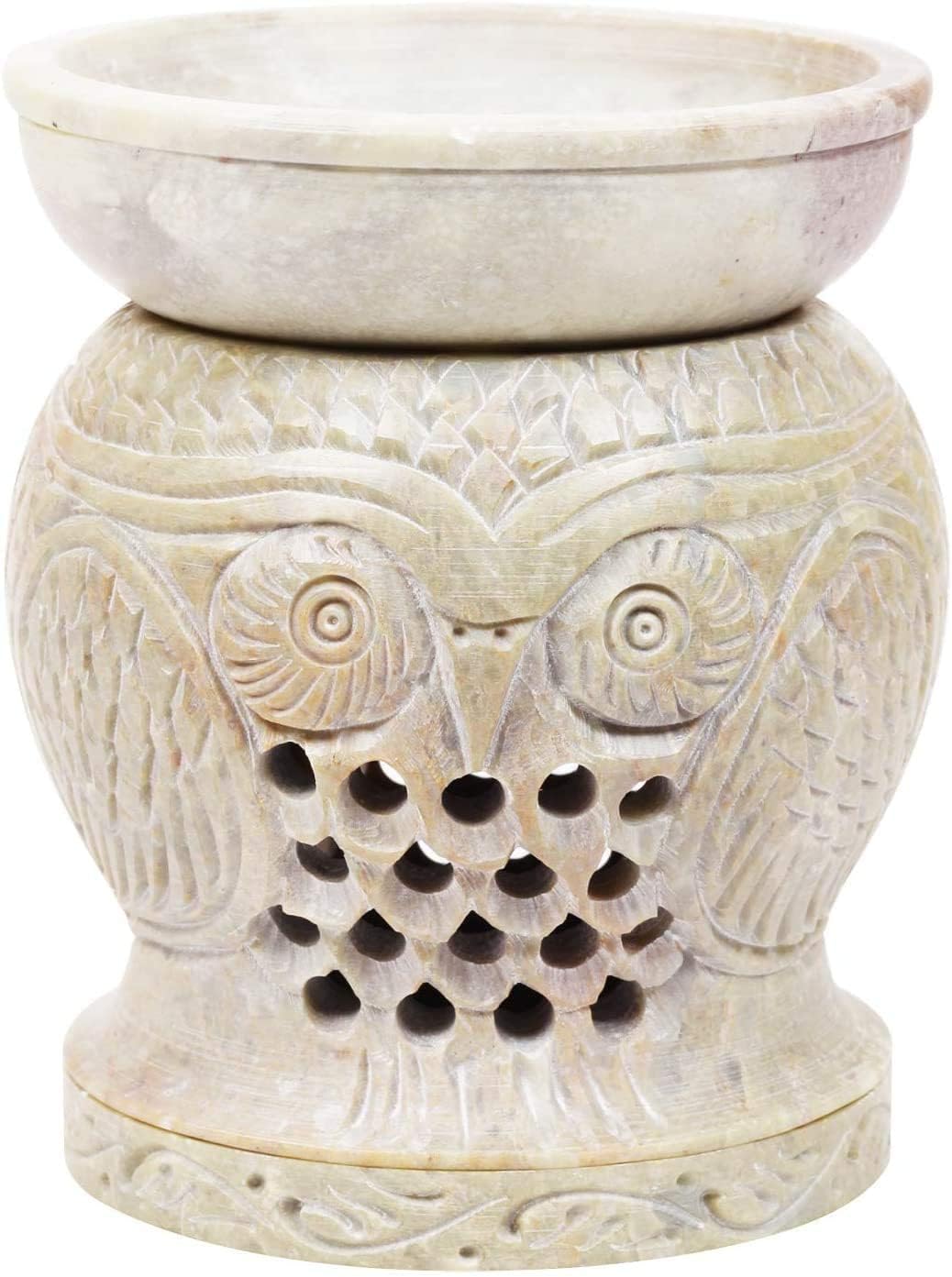 Oil Lamps & Accessories - Hand Carved Soapstone Essential Oil Burner Diffuser with Tea Light Holder Aromatherapy | Aroma Diffuser for Spa, Yoga, Meditation (Owl)