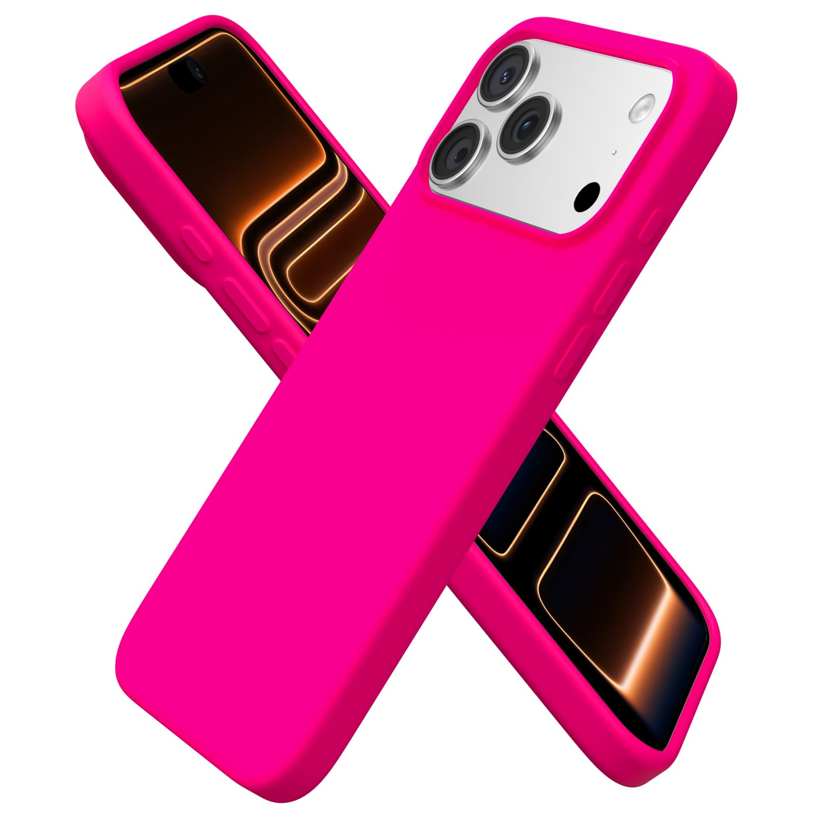 ORNARTO Compatible with iPhone 17 Pro Max Case 6.9", Slim Liquid Silicone 3 Layers Soft Gel Rubber Shockproof Protective Cover with Anti-Scratch Microfiber Lining-Hot Pink