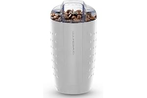 OVENTE Electric Coffee Grinder, Coffee Mill and Spice Grinder with 2.5oz Capacity, 150W Motor, One Touch Push-Button & Stainless Steel Blades for Uniform Grinding of Beans, Herb or Nuts, White CG225W