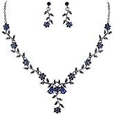 BriLove Women's Wedding Jewelry Leaf Cluster Flower Crystal Dangle Earrings Pendant Necklace Set for Bridal