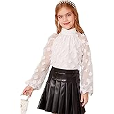 WDIRARA Girl's Floral Appliques Long Sleeve Blouses Mock Neck Mesh Lantern Sleeve Cute Shirts Tops
