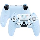 GeekShare Cute Cat Paw PS5 Controller Skin Set Anti-Slip Silicone Protective Cover Skin Case for PS5 Wireless Controller with 2 Thumb Grip Caps and 1 Sticker (Blue)