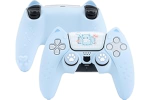 GeekShare Cute Cat Paw PS5 Controller Skin Set Anti-Slip Silicone Protective Cover Skin Case for PS5 Wireless Controller with 2 Thumb Grip Caps and 1 Sticker (Blue)