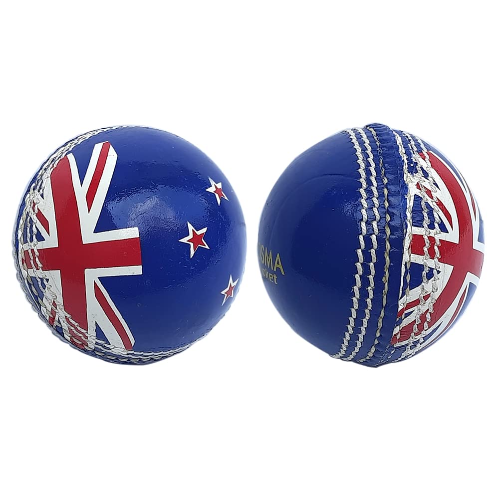 Kosma Pack of 1 Hand Stitched eather Cricket Ball - 5.5 oz | Fan Edition - New Zealand Flag | Perfect Souvenir & Gift