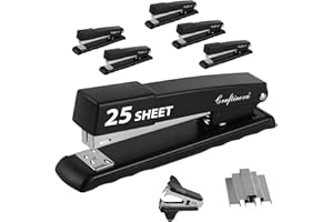 Craftinova Metal Desktop Stapler - 25 Sheet Capacity, Heavy Duty, Black, with 2000 Staples & Remover, Office Use, 6 Pack