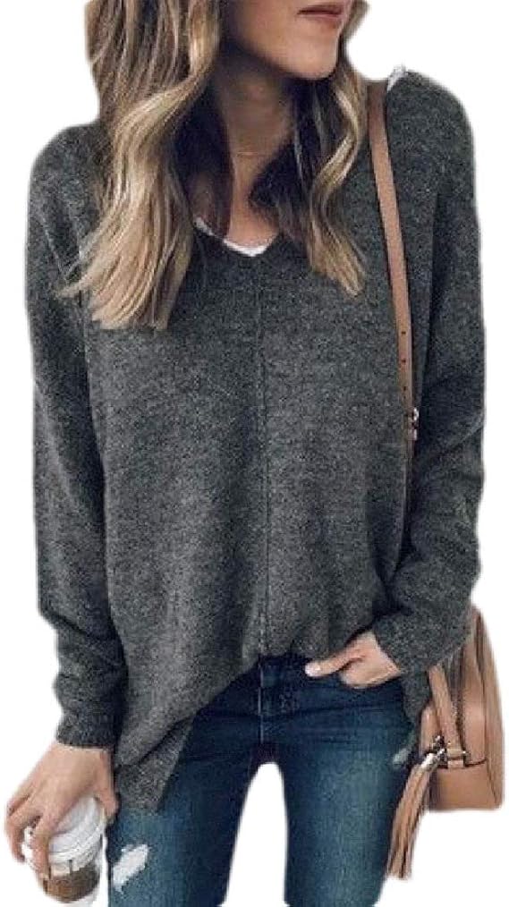 Suéter pulôver feminino básico de manga comprida XFuture gola V cor