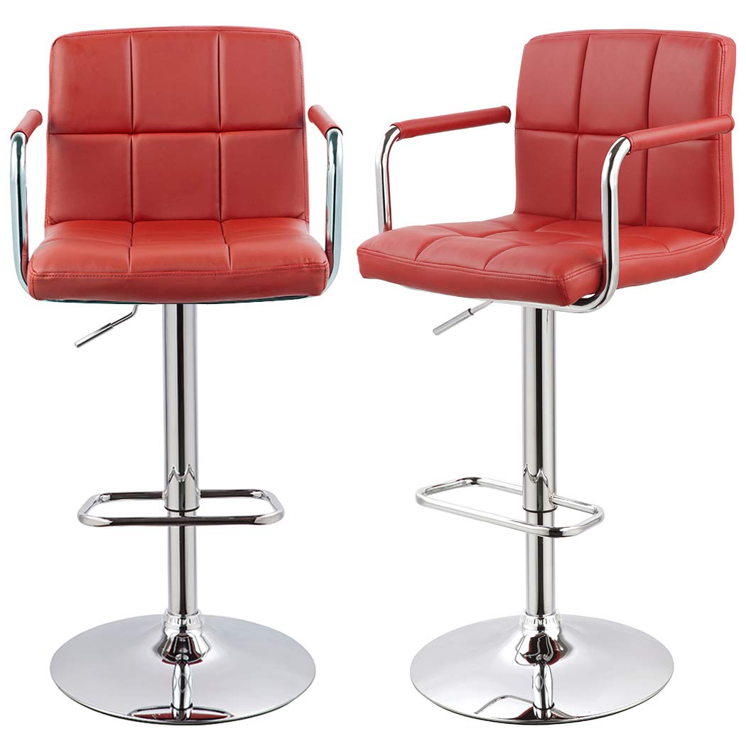 Bar Stool Kitchen Bar stools with Backrest & Armrest Set of 2 Duhome WY-451K Bar Chair (Red)