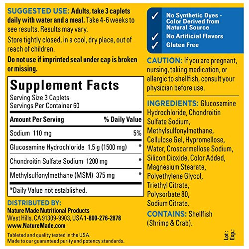 Nature Made Glucosamine Chondroitin Complex with MSM, 180 Caplets for