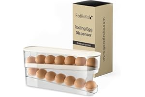 RedRoko 2-Tier Rolling Egg Dispenser - Clear Egg Holder Tray and Egg Organizer, Egg Dispenser for Refrigerator Roll Down, Kitchen Fridge Organizer, Holds 12-14 Standard, Large, or Jumbo Eggs from
